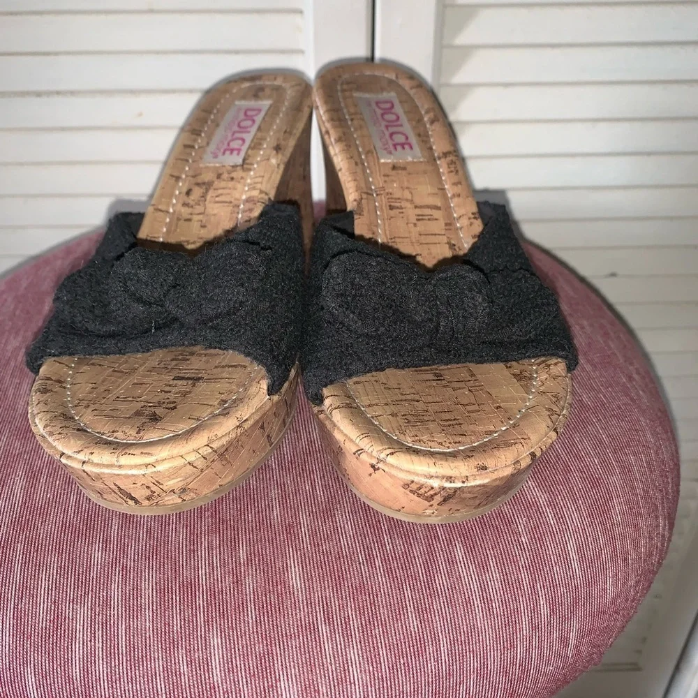 Dolce by Mojo Moxy “The Piper” Wedge Sandals Black and Cork 8.5 - Picture 4 of 8
